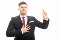 Handsome business man taking fingers crossed oath Royalty Free Stock Photo