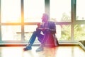 businessman drinking morning coffee near window