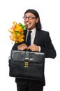 Handsome businessman with flower and brief case Royalty Free Stock Photo