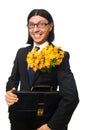 Handsome businessman with flower and brief case Royalty Free Stock Photo