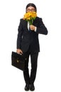 Handsome businessman with flower and brief case Royalty Free Stock Photo