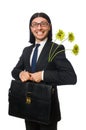 Handsome businessman with flower and brief case Royalty Free Stock Photo