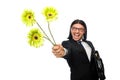 Handsome businessman with flower and brief case Royalty Free Stock Photo