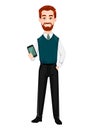 Successful business man. Handsome businessman holding smartphone. Royalty Free Stock Photo