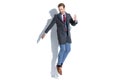 Handsome businessman jumping in the air with excitement Royalty Free Stock Photo