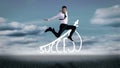 Handsome businessman jumping in front of success graphic