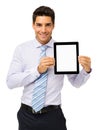 Handsome Businessman Promoting Digital Tablet