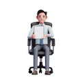 Handsome businessman sitting in office chair while presenting with tablet Royalty Free Stock Photo