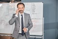 Handsome businessman talking on cellphone in office Royalty Free Stock Photo