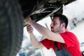 Car mechanic working at automotive service center Royalty Free Stock Photo