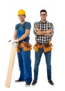 Handsome carpenters on background. Professional workers Royalty Free Stock Photo