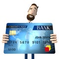 Handsome cartoon businessman holding credit card, white background - 3D illustration