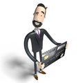 Handsome cartoon businessman holding credit card, white background - 3D illustration