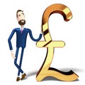 Handsome cartoon businessman and pound sign - 3D illustration