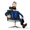 Handsome cartoon businessman sitting in office chair - 3D illustration Royalty Free Stock Photo