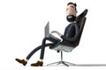 Handsome cartoon businessman sitting in office chair and working on a laptop - 3D illustration Royalty Free Stock Photo
