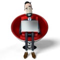 Handsome cartoon businessman working on a laptop - 3D illustration Royalty Free Stock Photo