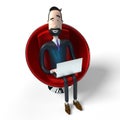 Handsome cartoon businessman working on a laptop - 3D illustration Royalty Free Stock Photo