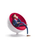 3d illustration. Handsome businessman Billy sitting in an egg chair and talking on the phone.