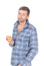 Handsome casual man eat apple Royalty Free Stock Photo