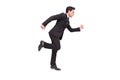 Handsome Caucasian businessman in formal suit is running