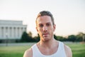 Handsome caucasian man head and shoulders portrait on the National Mall