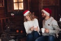 Handsome caucasian man with his young girlfriend spend a lot of time together before Christmas Royalty Free Stock Photo