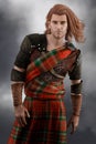 CGI Romantic Scottish Warrior Prince wearing armor and red kilt