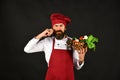 Handsome chef holding basket of fresh vegetables Royalty Free Stock Photo