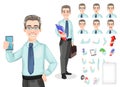 Handsome confident business man, pack of body parts, emotions and things. Royalty Free Stock Photo