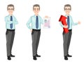 Handsome confident business man, set of three poses