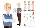 Handsome confident business manHandsome confident business man, pack of body parts, emotions and things Royalty Free Stock Photo