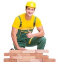 The handsome construction worker building brick wall Royalty Free Stock Photo