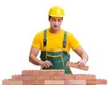 The handsome construction worker building brick wall Royalty Free Stock Photo