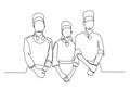 Handsome cooks. Continuous line drawing. Isolated on the white background. Vector illustration monochrome. Group of professional Royalty Free Stock Photo