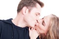 Handsome couple kissing and being affective close-up