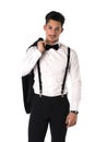 Handsome elegant young man with suit, bow-tie and moustache Royalty Free Stock Photo