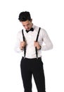 Handsome elegant young man with suit, bow-tie and moustache Royalty Free Stock Photo