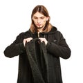 Handsome fashion man portrait wearing black coat. Royalty Free Stock Photo