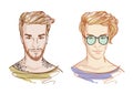 Handsome fashion men. Hipsters. Vector doodle illustration isolated on white.