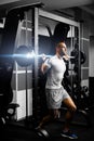 Handsome fitness man weightlifting workout in gym Royalty Free Stock Photo