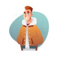 Handsome flat design set template with vector boy in winter clothes in cartoon style