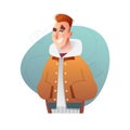 Handsome flat design set template with vector boy in winter clothes in cartoon style