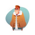 Handsome flat design set template with vector boy in winter clothes in cartoon style