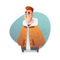 Handsome flat design set template with vector boy in winter clothes in cartoon style Royalty Free Stock Photo