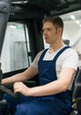 Handsome forklift operator. Royalty Free Stock Photo