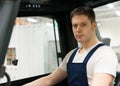 Handsome forklift operator. Royalty Free Stock Photo
