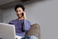 Handsome gay Asian Man Working Laptop Home Connecting Networking Concept Royalty Free Stock Photo