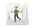 Illustration of handsome girl jumping on jump rope