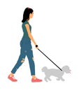 Handsome girl walking with dog vector illustration, isolated on white background. Royalty Free Stock Photo